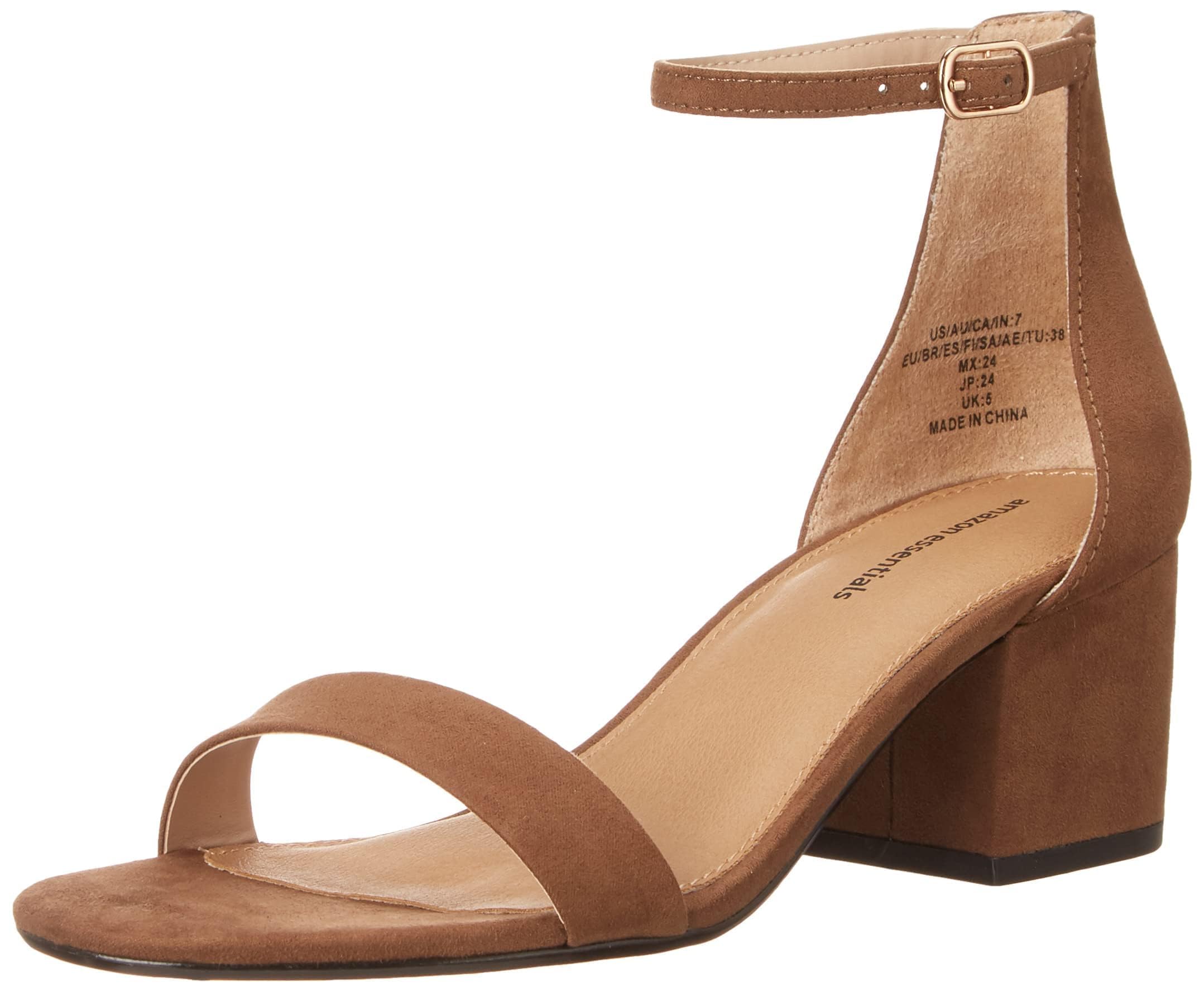 Amazon Essentials Women's Two Strap Heeled Sandals with Adjustable Ankle Strap, 