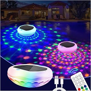 TEPENAR 2-in-1 Solar and Rechargeable Floating Pool Lights: 6.7" Pool Lights that Float 6 Dynamic Modes with Remote IP68 Waterproof Hang RGB Upper and Lower Bathtub Light for Garden Pond 1 Pack