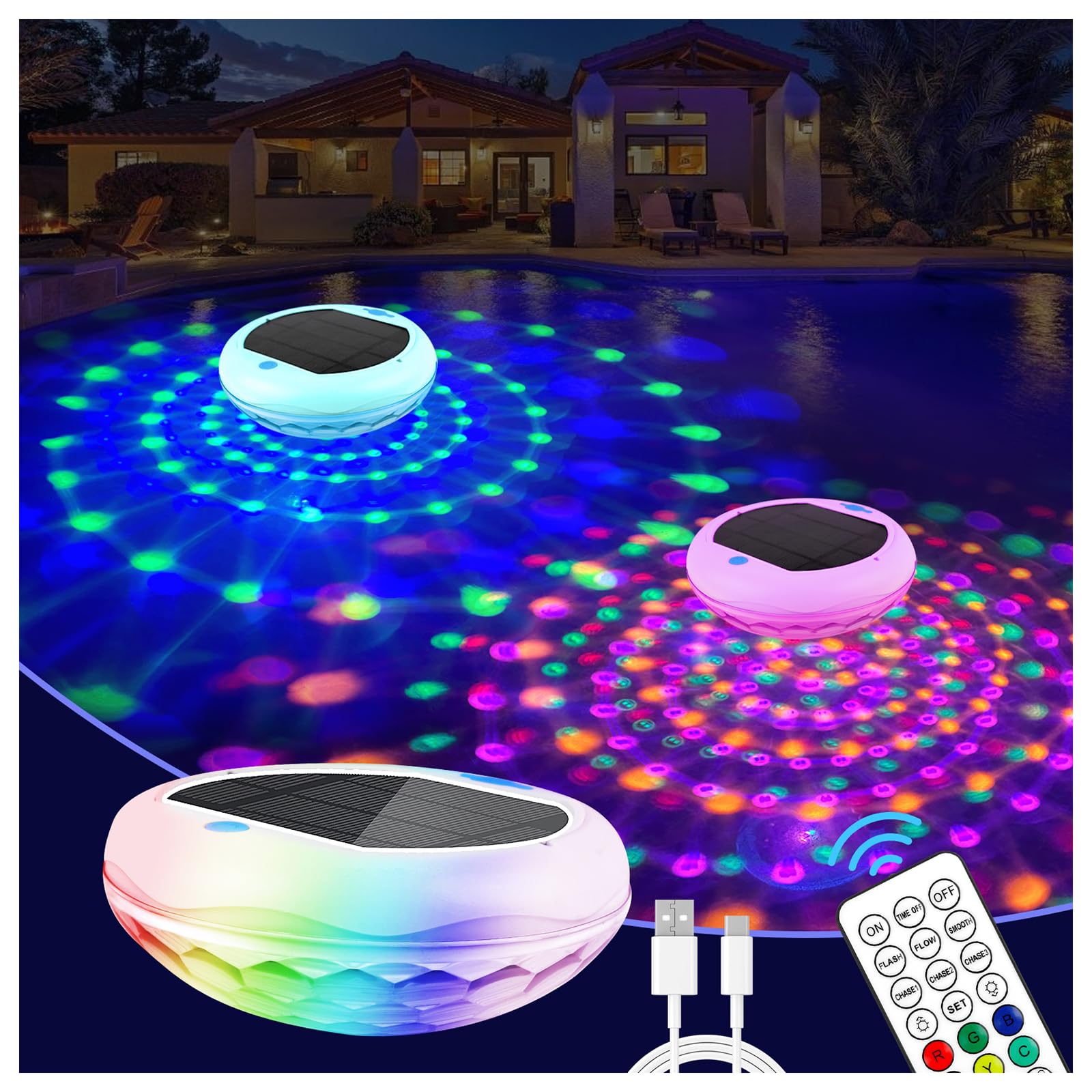 TEPENAR 2-in-1 Solar and Rechargeable Floating Pool Lights: 6.7" Pool Lights tha