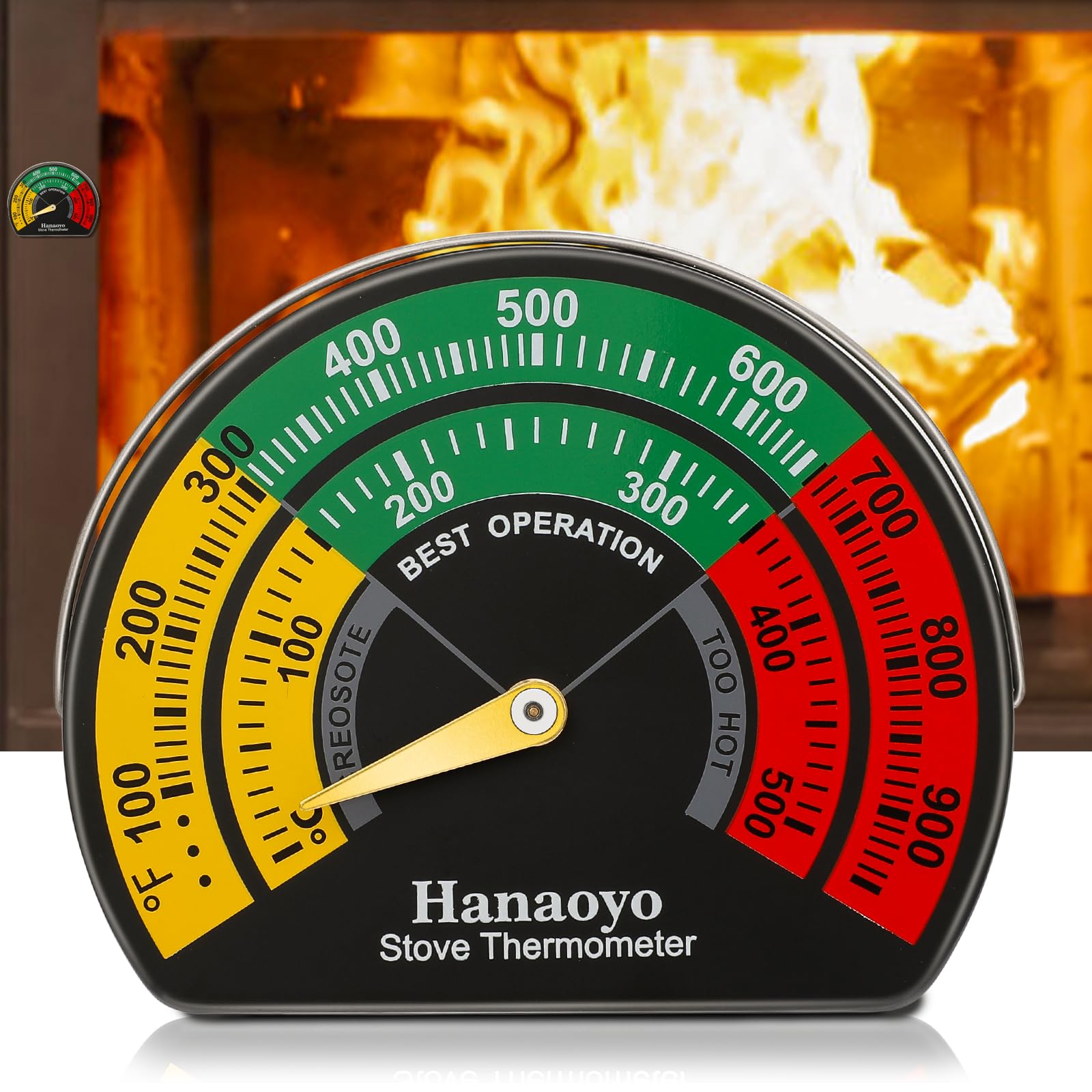 Hanaoyo Magnetic Log Burner Thermometer with Large Dial, Wood & Gas Stove Top Me