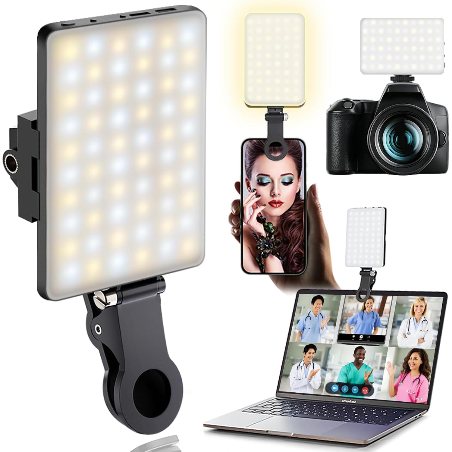 60 LED Portable Selfie Light Video Conference Lighting with Clip & Camera Tripod
