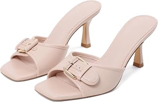 Goiphrri Tacones de gatito para mujer, sandalias de tacón con correa de hebilla, sandalias de punta abierta, sandalias de verano para mujer, moda