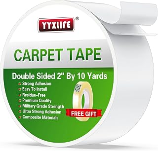 YYXLIFE Double Sided Carpet Tape for Area Rugs & Hardwood Floors, 2" x10YD | Removable Rug Tape, Residue-Free, Heavy Duty Adhesive, Non-Slip Anti-Curling Floor Tape for Mats, Carpets, Tile, White