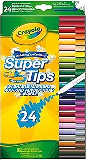 CRAYOLA SuperTips 24 Felt Tip Colouring Pens | 24 washable felt tip pens with versatile tips and vibrant colours for creative projects, easily wash off skin & clothing