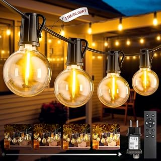 Outdoor String Lights, 11M/36Ft Outdoor String Lights with Plug | 15+1 G40 Bulbs 3 Modes IP44 Waterproof Indoor Led Lights for Garden, Patio, Coffee, Party, Terrace