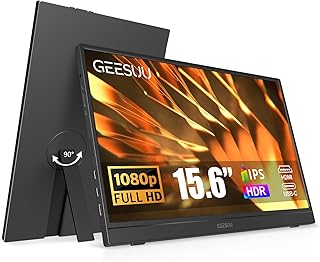 GEESUU Portable Monitor 15.6" FHD IPS Laptop Second External with Kickstand | 1080P HDR Plug&Play Computer Display with Speakers USB-C Mini HDMI, Second Screen Compatible with PC Phone Mac Gaming Device