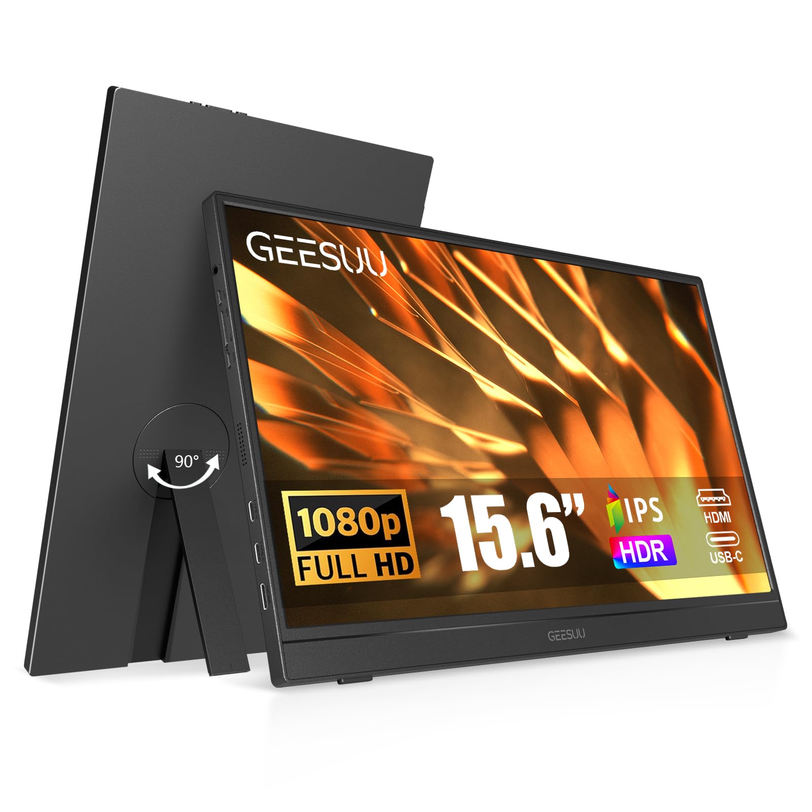 GEESUU Portable Monitor 15.6" FHD IPS Laptop Second External with Kickstand | 10