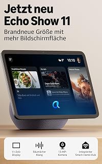 Amazon Echo Show 11 (newest gen), Vibrant Full-HD 11" display with more viewing area, spatial audio and Alexa, Graphite