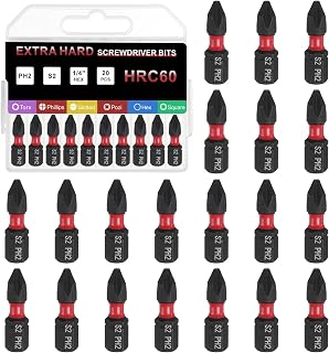 Generic 20pcs PH2 Phillips Screwdriver Bit 1/4" Hex Shank 25mm/1" Length Magnetic Cross Head Hex Bits S2 Steel Screw Driver Bit for Impact Electric Screw Driver Power Tools