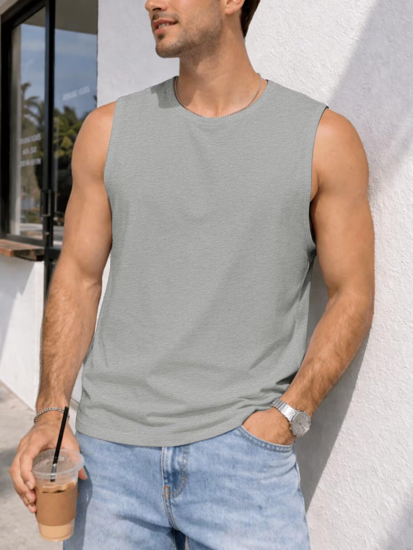 Men's Sleeveless Crew Neck Tank Top Spring Summer Beach Casual Daily Wear