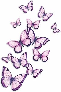 Purple Butterfly Wall Stickers, Floral Vinyl Decals Set of 12 | Vibrant floral décor for bedrooms and nurseries