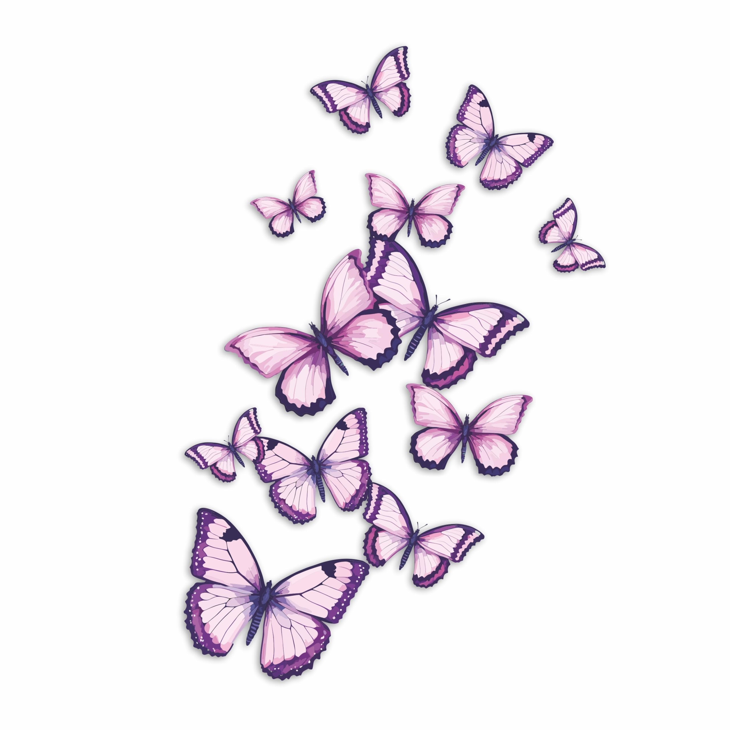 Purple Butterfly Wall Stickers, Floral Vinyl Decals Set of 12 | Vibrant floral d