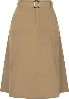 Allegra K Women's High Waist Elastic A-Line Belted Midi Corduroy Skirt