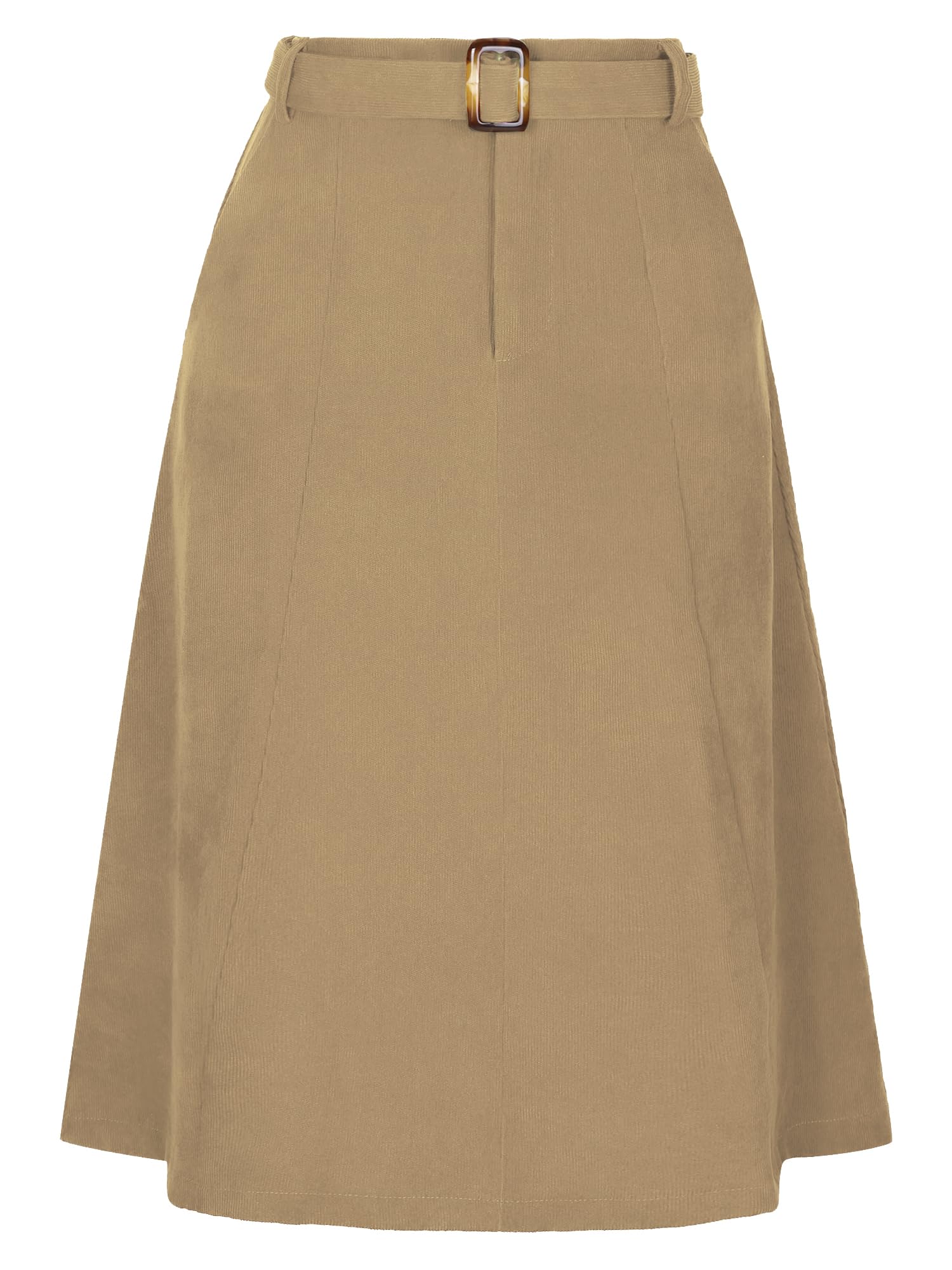 Allegra K Women's High Waist Elastic A-Line Belted Midi Corduroy Skirt