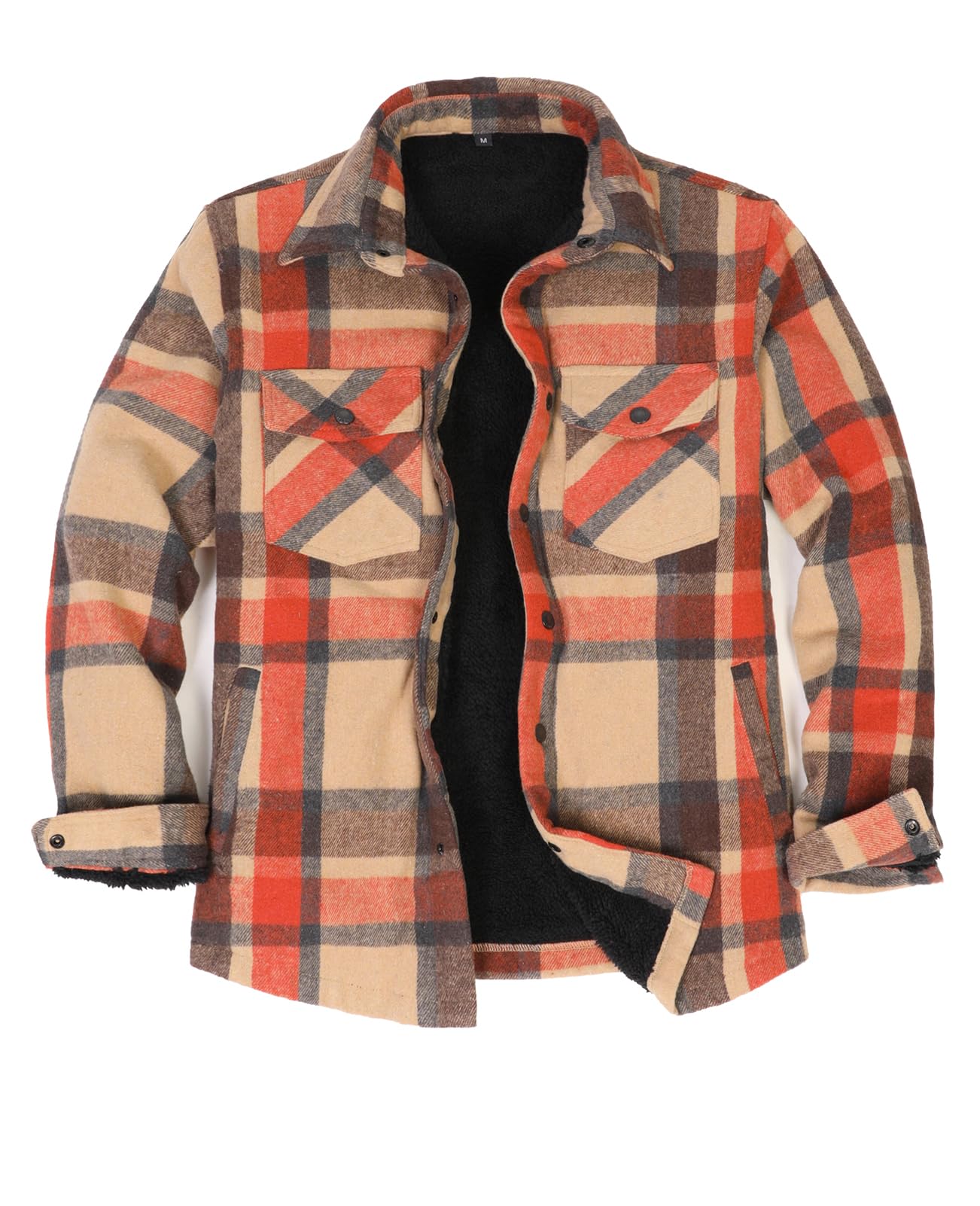 ZENTHACE Men's Sherpa Lined Flannel Shirt Jacket,Long Sleeve Brushed Flannel Sha