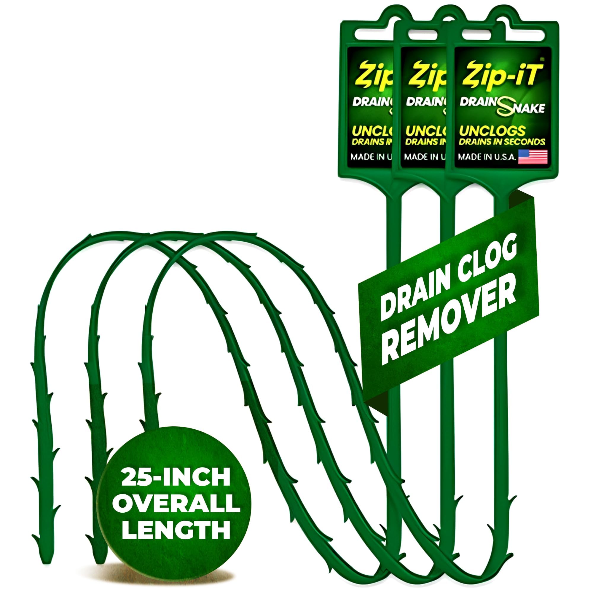 The original Zip-It Hair Clog Remover 25-inch Overall Length Drain Snake Cleaner