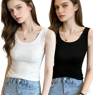 Women's Sleeveless V Neck Tank Tops Casual Basic Bodycon Ribbed Tank Tops 2 Pieces