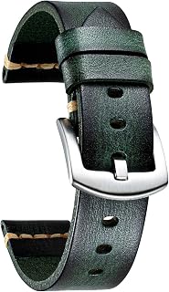 BINLUN Leather Watch Straps Women Men Handmade Vegetable Tanned Leather Watch Strap Black Red Brown Green Retro Replacement Watch Straps 18 mm 20 mm 22 mm 24 mm 26 mm Strap with Stainless Buckle