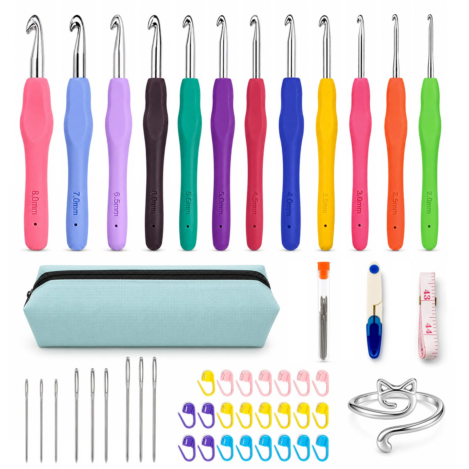 Crochet Hooks 12 Sizes Crochet Hook Set, 50 Pack Yarn Crochet Kit for Beginners,