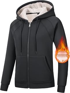 MoFiz Women Fleece Zipper Sweatshirt Warm Cozy Sherpa Lined Ladies Winter Hoodie with Pockets