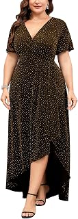 ZOMVA Plus Size 1X-4X Sparkly Glitter Formal Maxi A Line Dress Sparkle Wrap Ruffle Sleeve Prom Dresses Cocktail Evening Gown