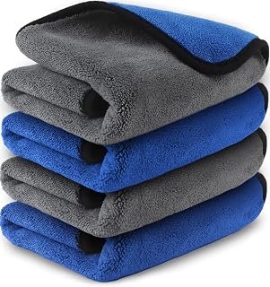 Microfiber Cleaning Cloths Car Detailing Drying Towel, Blue & Grey