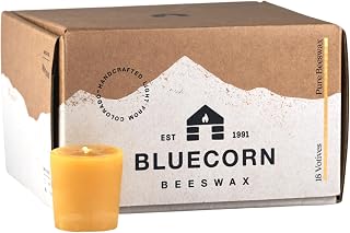 Bluecorn Beeswax Votive Candles, Raw Yellow, 18 Pack | 100% Pure Natural Bees Wax, Clean Burning & Long Lasting (12+ Hours), Unscented, American Made