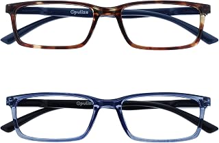 OPULIZE SEE Blue Light Blocking Reading Glasses for Men Women Anti Glare Lens UV Protection Rectangle, 2 Pack - Brown/Blue, +3.50 Magnification
