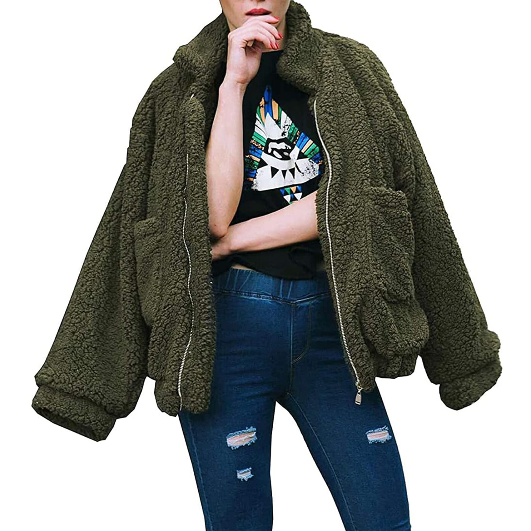 PRETTYGARDEN Women's Fashion Winter Coats Sherpa Fleece Faux Fur Shearling Overs