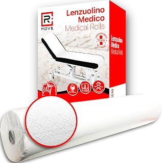 R MOVE 6 Rolls Massage Bed Paper 60 m, Medical Sheet for Cot 60 cm Height, 2 Ply Pure Cellulose, Beautician Sheets, Medical Rolls, Beautician Bed Roll (6)