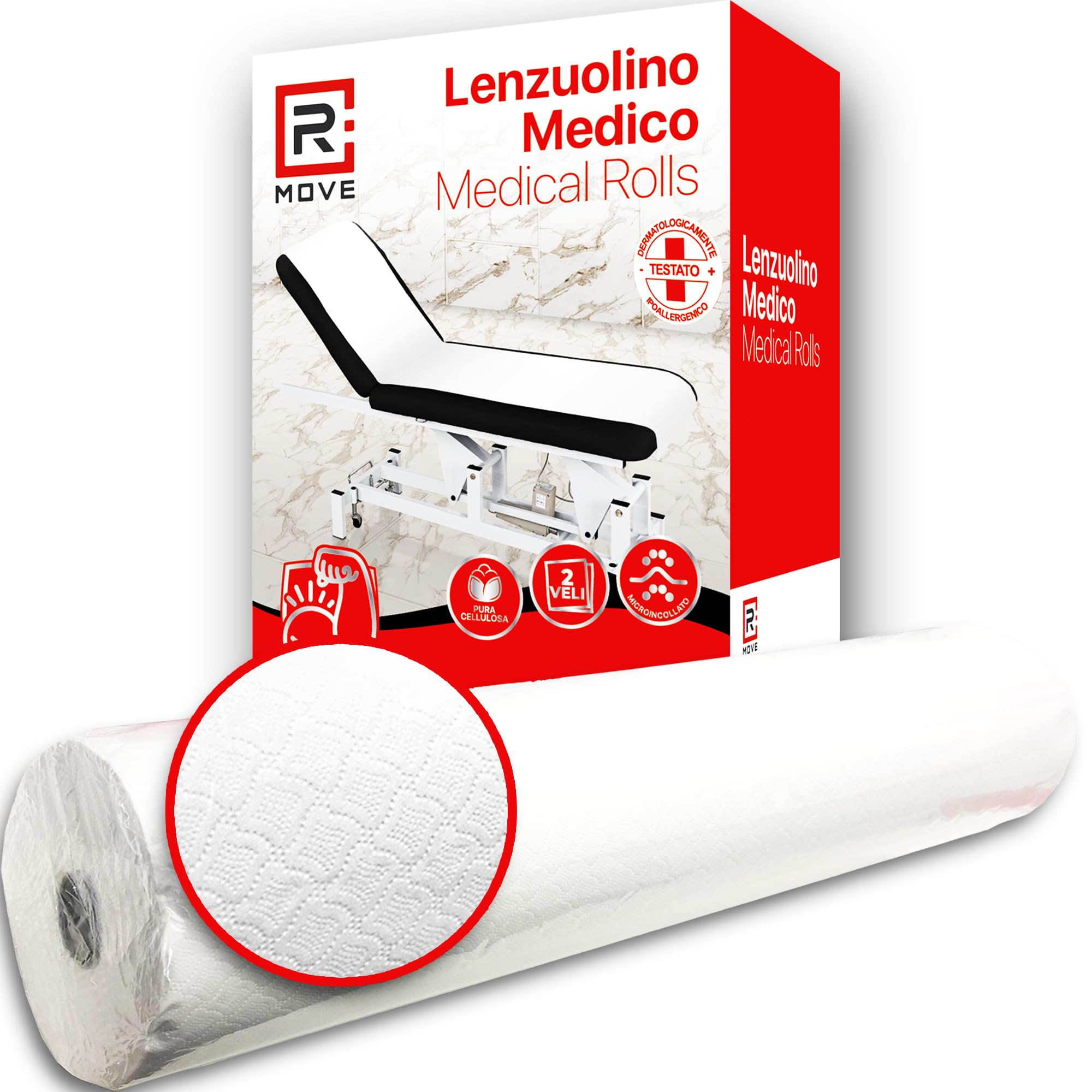 R MOVE 6 Rolls Massage Bed Paper 60 m, Medical Sheet for Cot 60 cm Height, 2 Ply