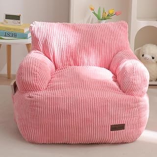 MAXYOYO Kids Bean Bag Chair, Stuffed Toddler Bean Bag Sofa with Armreast | Lazy Sofa with Pocket Floor Chair for for Boys and Girls, Pink