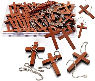 70/120/240 Pack Wooden Pocket Cross Charms For Prayer Crafts DIY Keychains | Bulk Small Wooden Crosses with Chains, Christian Gifts for Keychains, Church Prayer, Easter Egg Fillers & Handmade Decor