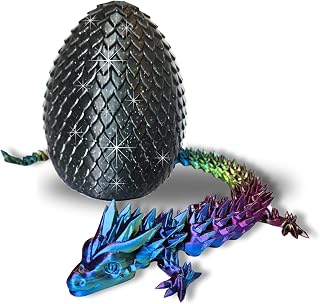 Amerimaker 20" Articulated 3D Printed Dragon with Surprise Egg – Flexible Fidget Toy for Kids & Teens, Dragon Egg, Mythical Figurine (Rainbow with Black Egg)
