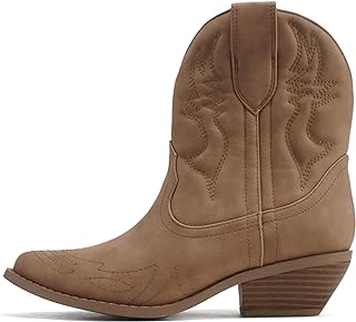 Soda Women Cowgirl Cowboy Western Stitched Ankle Boots Pointed Toe Short Booties Rigging-S (Wide Fit Available)
