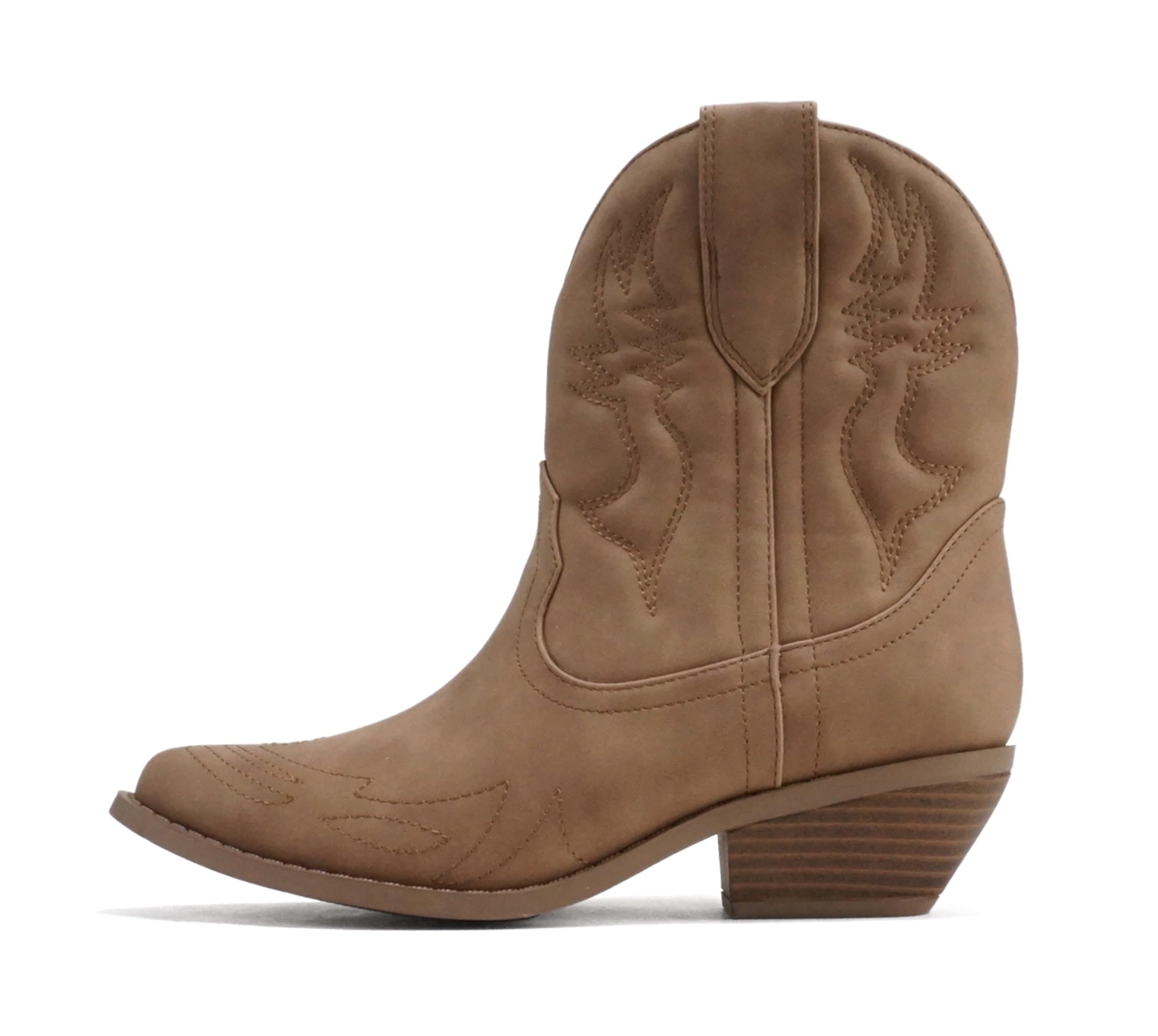 Soda Women Cowgirl Cowboy Western Stitched Ankle Boots Pointed Toe Short Booties