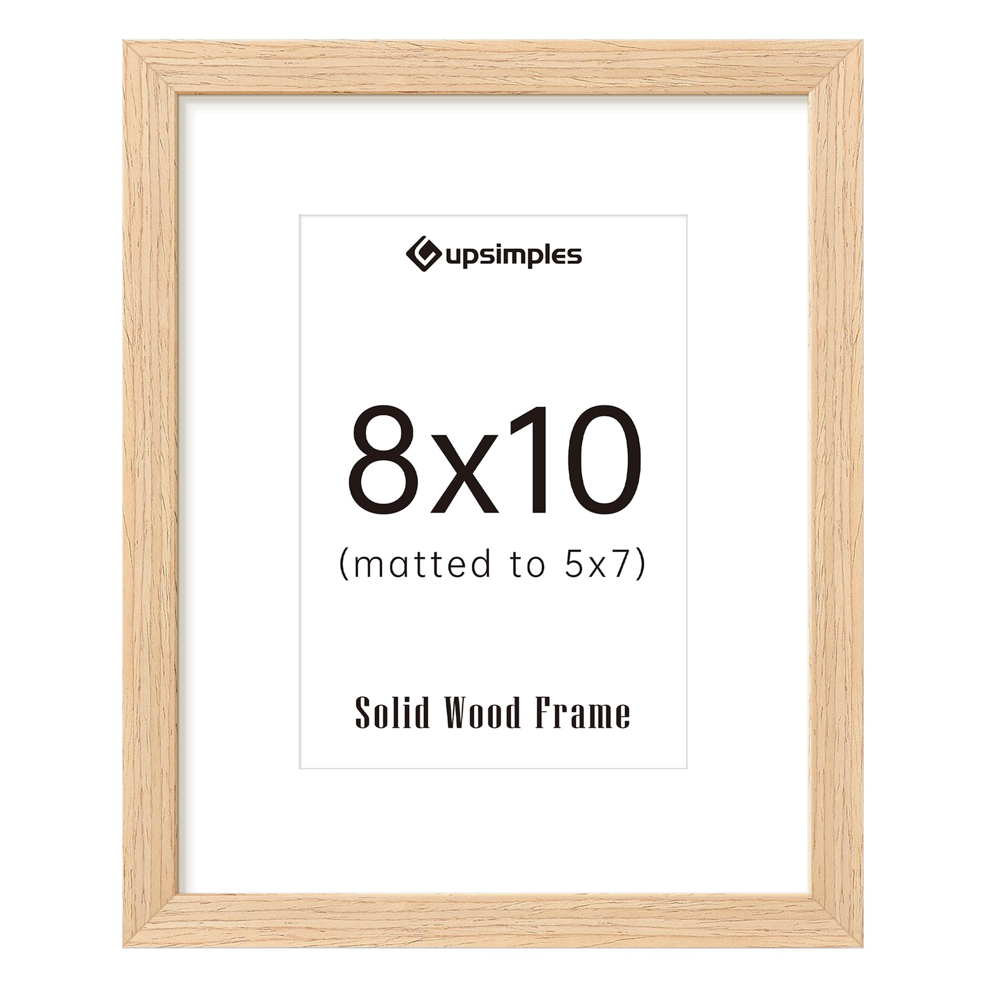 upsimples 8x10 Picture Frame, Natural Solid Wooden Picture Frames, Display 5x7 w