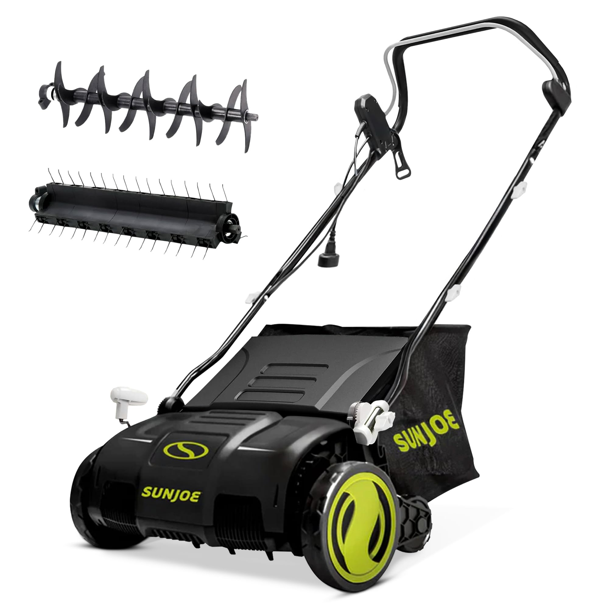 Sun Joe 15-Inch Lawn Dethatcher with Scarifier Blade Reel, AJ805E | and Collecti