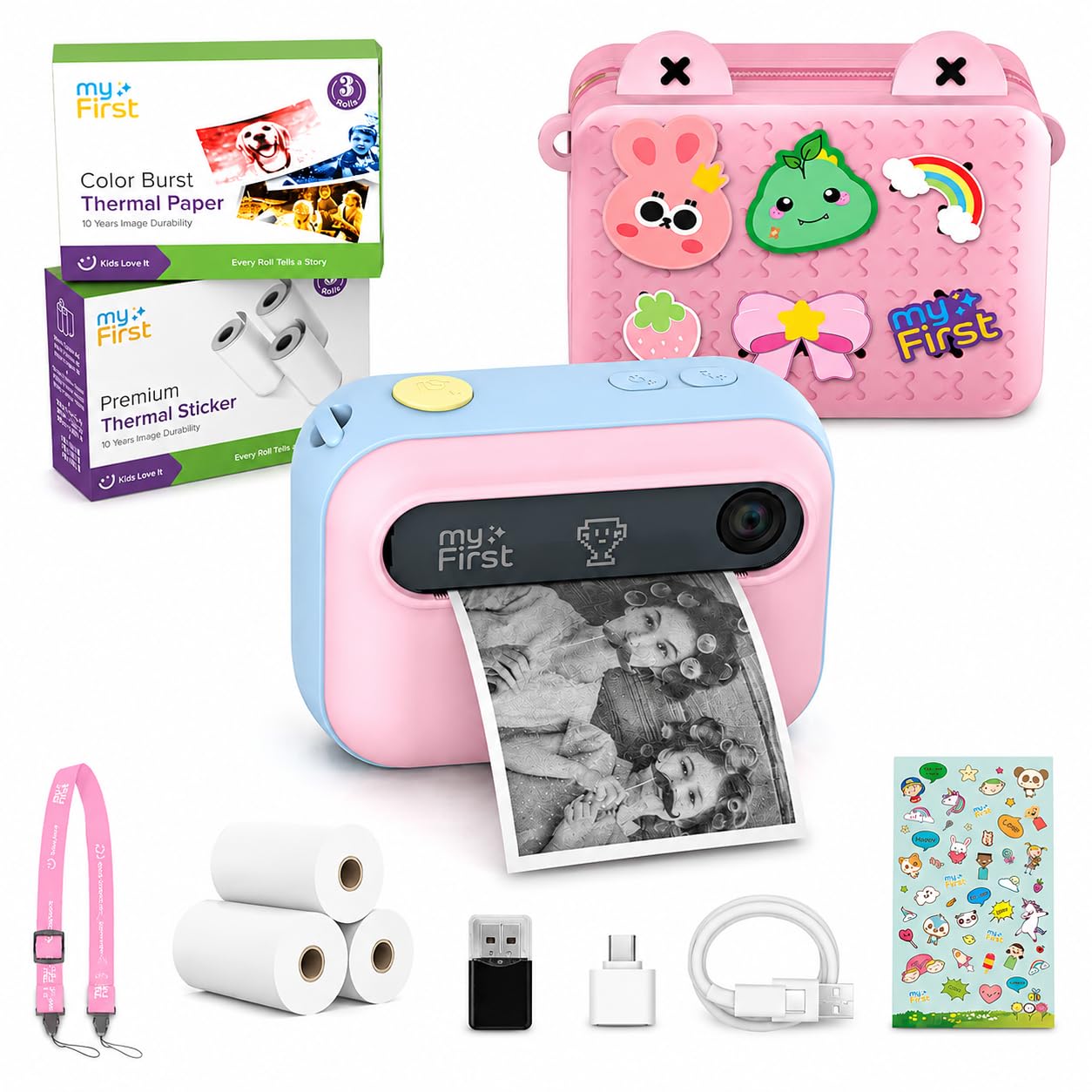 myFirst Kids Instant Print Camera, 16MP Camera, 9 Rolls Paper, Travel Case | 7S 