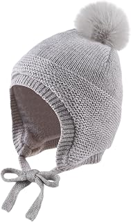 XIAOHAWANG Warm Earflap Beanie Baby Girl Boy Winter Beanie Child Toddler Cute Pompom Hat with Fleece