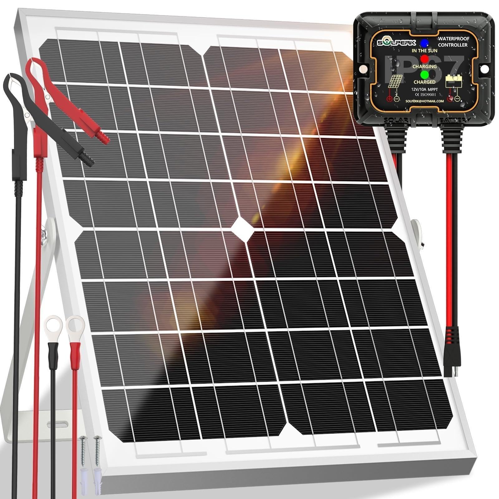 SOLPERK Solar Panel Kit, Waterproof Solar Battery Trickle Charger Maintainer + S