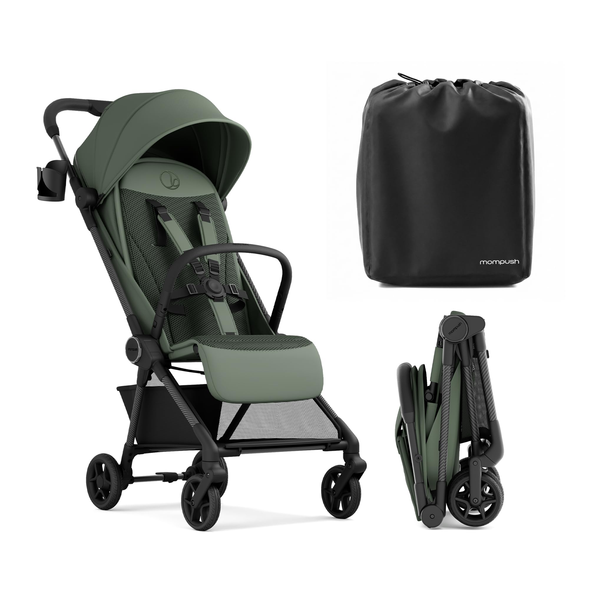 Mompush Nexis Carbon Fiber Lightweight Travel Stroller, Carry-On, Forest | Light