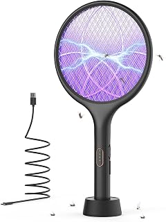 YISSVIC Electric Mosquito Racket 4000V Electric Mosquito Killer 2 in 1 | Electric Fly Swatter Racket USB-C Rechargeable 1500mAh UV Light Racket - Black