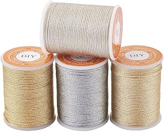 4 Rolls 30.6 Yards Metallic Cord, 1mm Metallic Embroidery Thread, Friendship Bracelet String for DIY Jewelry Making Christmas Hanging Decoration, Gold and Silver