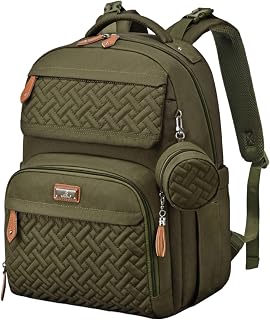 BabbleRoo Diaper Bag Backpack - Travel Large Baby Diaper Bag with Changing pad, Waterproof Baby Bags for Mom &amp; Dad, Unisex Bags with Pacifier Case, Luggage Strap &amp; Stroller Clips– Army Green