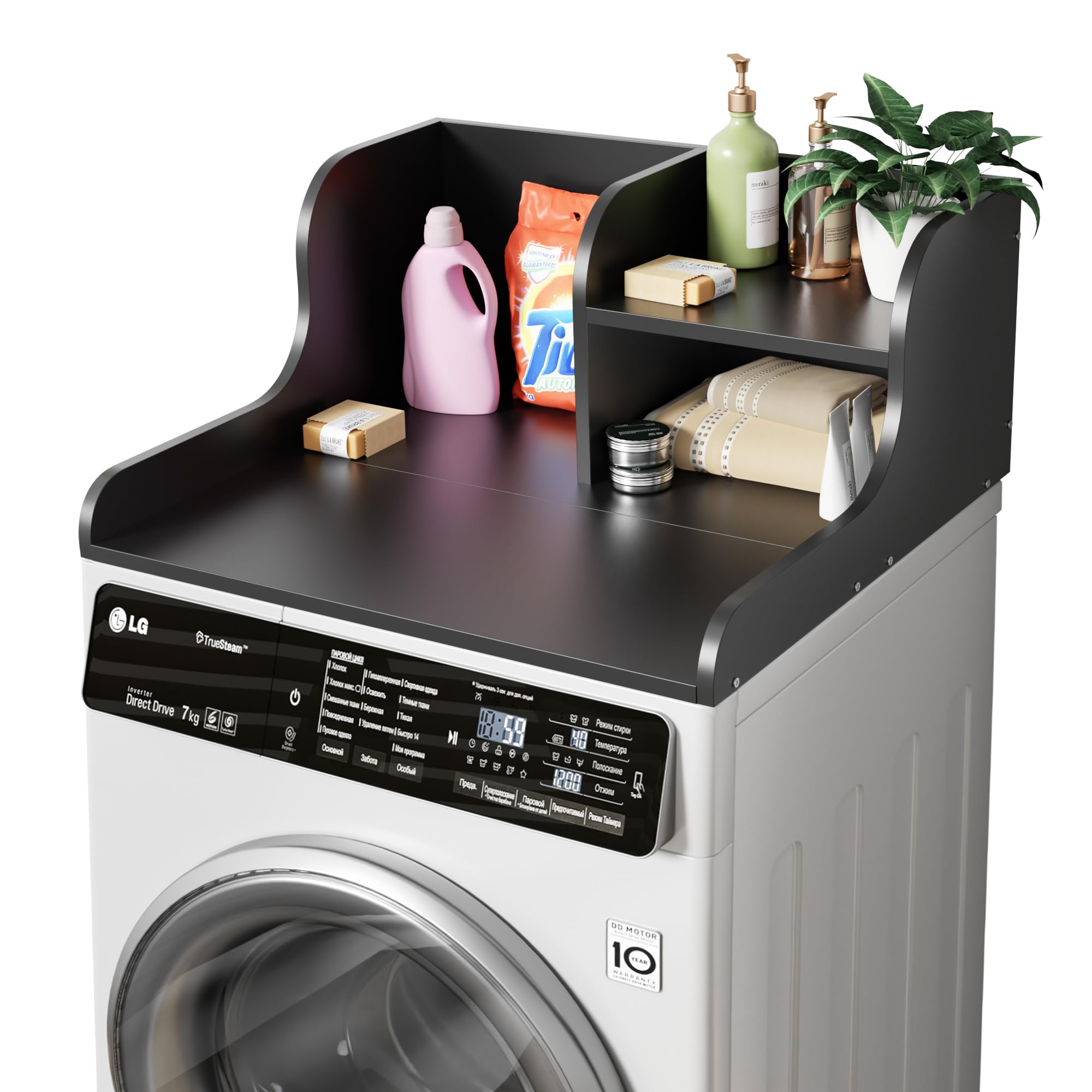 DTK Single Washer Countertop with Shelf, Wood Dryer Countertop, Black | Washer C