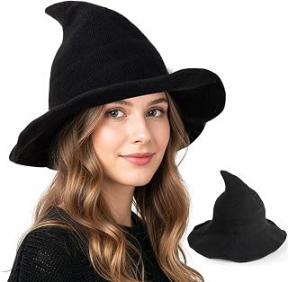 Halloween Witch Hat for Women – Knit Witches Hat Adult, Chapeau Sorcière Femme, Halloween Cosplay Costume Accessory