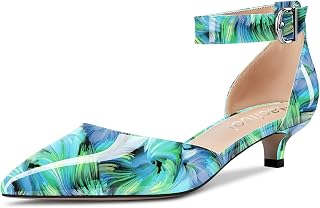 Aachcol Scarpe da donna con tacco basso e cinturino alla caviglia con tacco basso, sandali a punta, per feste, ufficio, matrimonio, 4,5 cm, Verde Multicolore B, 39 EU