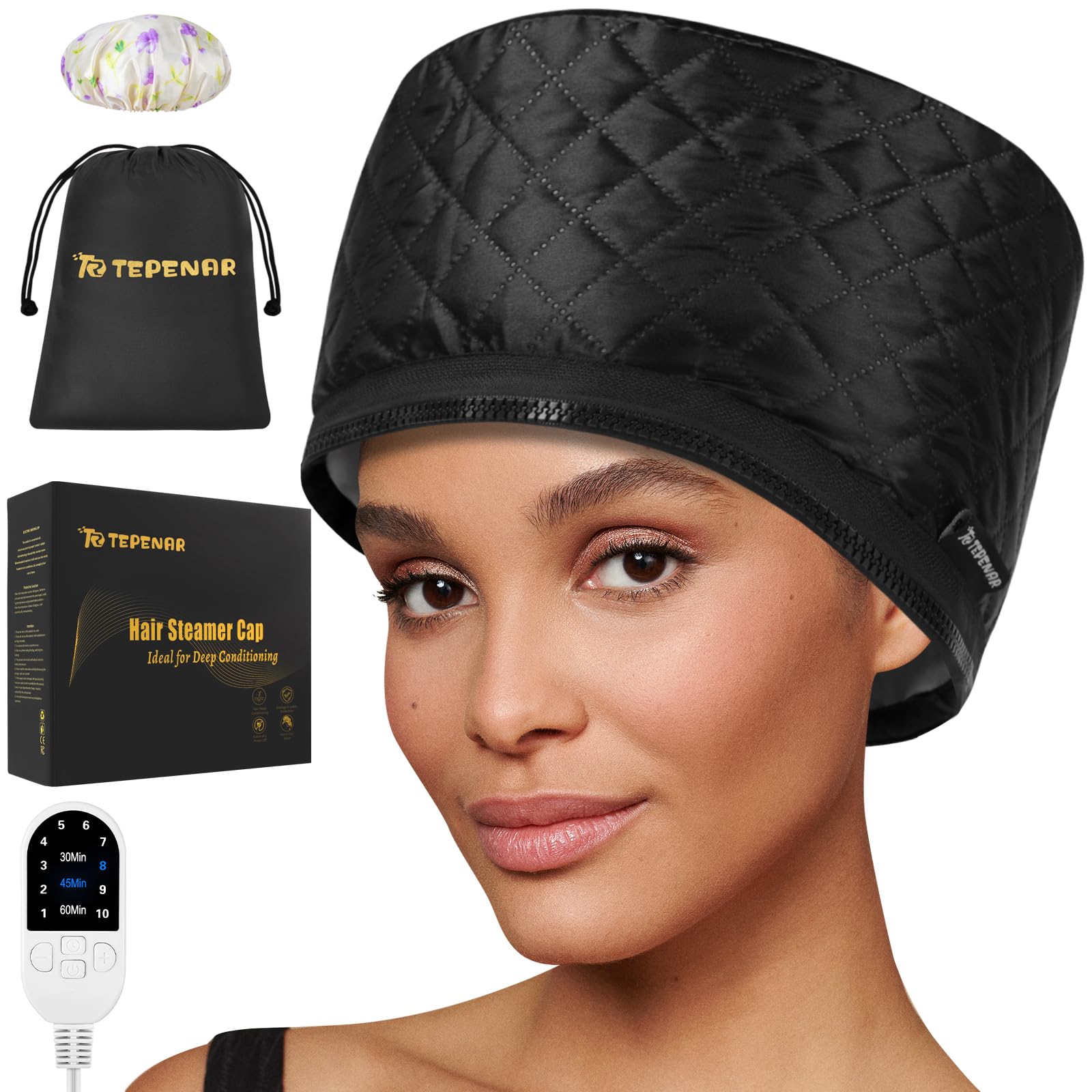 TEPENAR Hair Steamer for Deep Conditioning: Upgraded Heat Cap with 10-Level Fast