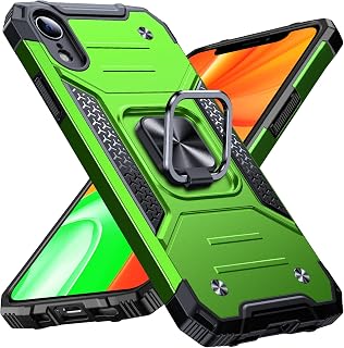 Anqrp Heavy Duty Case for iPhone XR Case with Enhanced Ring Holder Grip Stand, Military Grade Shockproof Rugged Drop Protective Silicone Hard Slim iPhone XR Phone Case Cover,Spring Grass